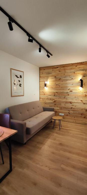 Living room with timber wall